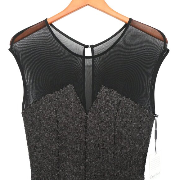 NWT Calvin Klein Black Sequin Mesh Fit & Flare Cap Sleeve Cocktail Party Dress 6 - Picture 7 of 8
